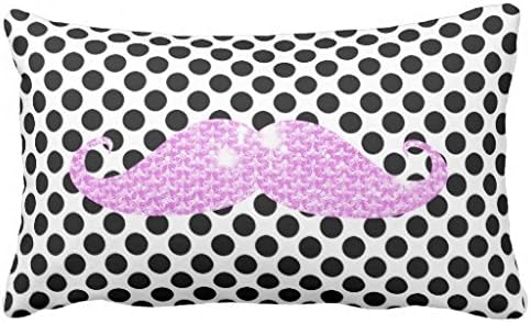 Himould Funny Pink Bling Mustache And Black Polka Dots 50% Cotton 50% Polyester 20 x 12 inches Pillowcase