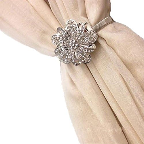 Hfkm One Pair All Diamond Curtain Buckle Europe-style Pastorable Magnetic Tiebacks (Five Petals Silver)