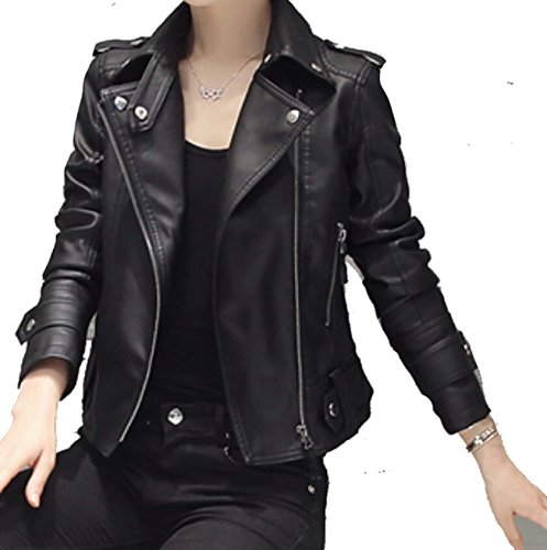 秋冬物 レディース レザー 長袖 ヤング ライダース ジッパー ジャケット ブラック スリム カジュアル アウター 羽織 ブルゾン オリジナルアクセサリー付属 EVM0322