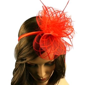 Feathers Mini Hat Cap Fascinator Removable Headband Head Piece Cocktail Red