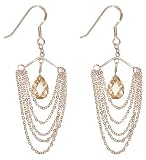  : Rose Gold Over Sterling Silver Multi Chain Drop Earrings W/ Champagne CZ