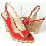 CRAZY Women's Peep Toe Cork Wedge Pumps Red