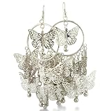 Large Dangle Circle Butterfly Earrings