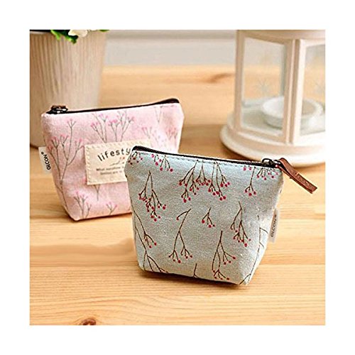 GLCON [set of 2] Calico Fabric Portable Purse Pouch Bag,Zipper Enclosure and Durable Exterior,a Lightweight Universal Carrying case for Lipstick Coins Cash Credit card Headset USB Charger Cable Keys