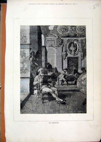 BOOK-WORM 1876 MAN READING BOOK BEAUTIFUL HOUSE PRINT