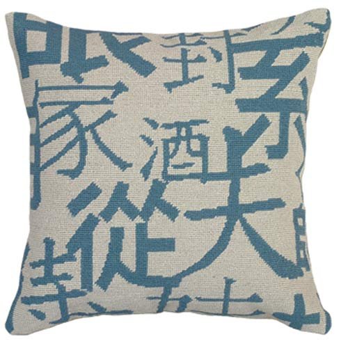 123 Creations C727C.18x18 inch Blue Characters Needlepoint Pillow - 100 Percent Wool