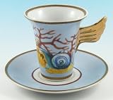 12 Piece Fine China Designer Cup & Saucer Set, Light Blue