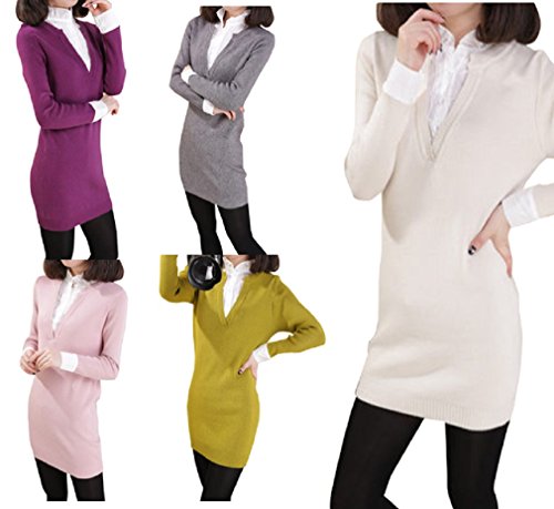 【ARINCO】 Vネック ロング丈 ニット スリム スタイル アップ 体型 カバー レディース 全5色 フリーサイズ