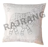 Fantastic Exclusive White Color Elephant Design Cushion Cover Set with Sequins Beautiful Zari & Thread Work White Color Cotton Cushion Cover Throw Pillow Cover Comforter Sets India (Size 16x16) (5 Pcs)