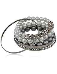 Simulated Tonal Grey Pearl and Crystal 7-Piece Bracelet Set