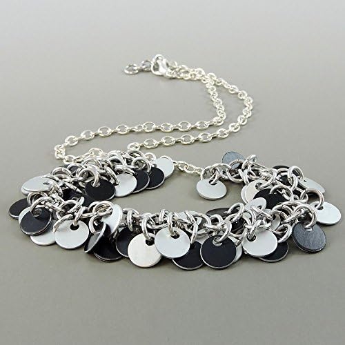 Black and Silver Chainmail Disc Necklace, Chainmaille Jewelry