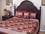 Stylish Handicraft Ethnic Bedding Burgundy 5P Fabulous Bedroom Decor Bedspread