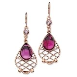 1928 Copper-tone Light and Dark Purple Crystal Filigree Teardrop Leverback Earrings