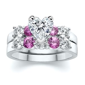 2.00 ct Heart Diamond with Round Pink Sapphire Ring Set
