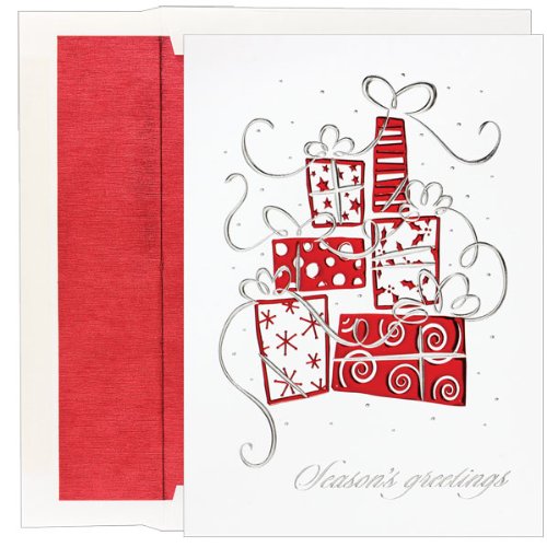 Silver And Red Gifts Boxed Holiday Cards