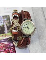 New Butterfly Sense Fashion Vintage Retro Wrap Around Weave Leather Watch Bracelet WristWatch Wristband