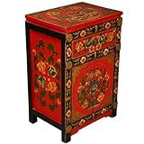 EXP Handmade Asian Furniture 29-Inch Red and Black Tibetan Nightstand/Storage Cabinet with Floral Motif EXP Handmade Asian Furniture 29-Inch Red and Black Tibetan Nightstand/Storage Cabinet with Floral Motif