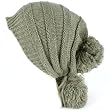 Winter Unisex Adjustable Back Tie 3 Pom Pom Ribbed Knit Slouchy Ski Beanie Gray