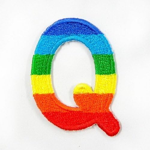 Q Alphabet Rainbow Embroidered Iron or sew on Patches Height 1.5 Inch