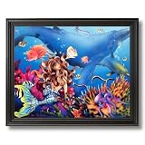 Lady Mermaid Dolphin Whale Ocean Home Decor Wall Picture Black Framed Art Print