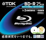 TDK 録画用ブルーレイディスク 25GB BD-R(1回録画用) 2X ホワイトワイドプリンタブル 5mmケース 10枚パック BRV25PWA10S