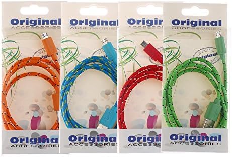 HOCHO Hi-Speed Quality Micro USB To USB Cable (Pack of 4) 3.3 Feet (1 Meter)(Tinned copper materials) Braided Tangle Free [Type-B] Compatible with Samsung Mobile Phones Galaxy S4, Google Nexus 5, Nokia Lumia 1020, Galaxy S3, Moto G, Samsung Galaxy Tab 3, Asus Google Nexus 7 7-inch, Sony Xperia, HTC One And More (Green, Red, Blue,Orange) [Micro USB Cable] Free 30 Days Money Back Guarantee [18 Months Warranty]