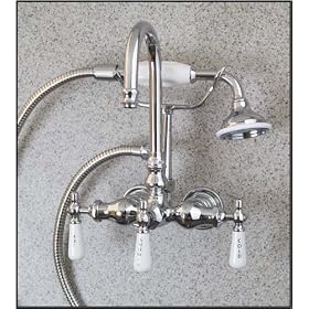 Chrome Clawfoot Tub Gooseneck Diverter Faucet with Hand Shower - Antique Phone Style