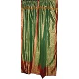 2 Green Indian Silk Sari Drapes Panel 84 by Mogul Interior