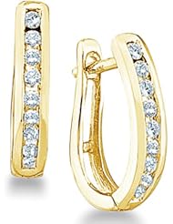 10k Yellow OR White Gold Channel Set Round Brilliant Cut Diamond U Shape Earrings (1/4 cttw)