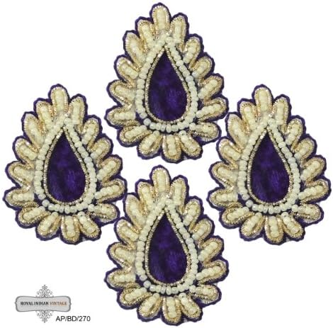 Fashionable Appliques Blue Leaf Sequins Metallic Braid Dress Patch Sew Handmade Velvet Apparel Costume Applique Designer Wedding Patches 5 Pcs