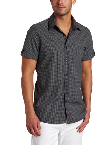 Kenneth Cole Men's Tonal Mini Check Shirt, Black Combo, Medium