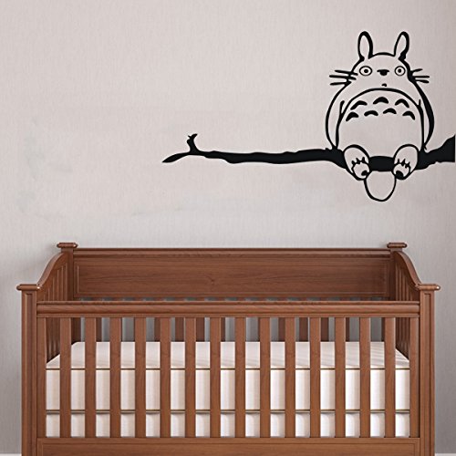 Totoro on Tree Branch Wall Decor Decal for Nursery Room Wall Art Children's Sticker Art Anime My Neighbor Totoro Kid's Room Decal Vinyl Art Black/white/grey (black)