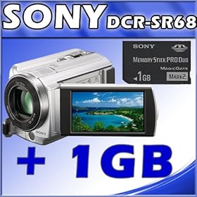 Sony DCR-SR68 80GB Hard Disk Drive Handycam Camcorder (Silver) + Sony 1 GB Memory Stick PRO Duo Flash Memory Card