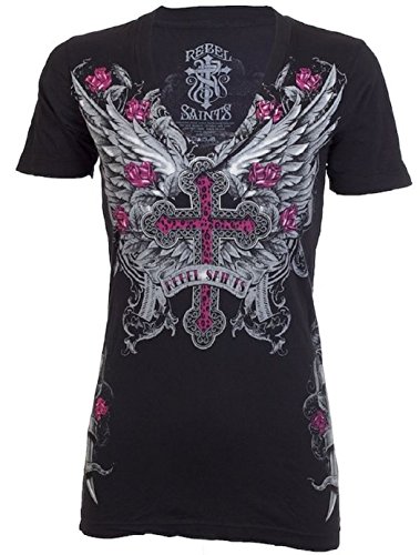 Rebel Saints AFFLICTION Women T-Shirt SOFT STEEL Cross Biker UFC Sinful