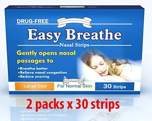 Easybreathe Natural Nasal Strips - Large Size (60 Strips) ** Drug Free** Reduce Snoring - Relieve Nasal Congestion - 60 Nasal Strips