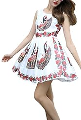 Floral Print Organdy Scoop Neck Pleated Sleeveless  Dress