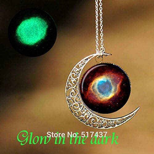 Pretty Lee Glow In The Dark Galaxy Necklace Vintage Glass Cabochon Glass Picture Pendant Glowing Jewelry