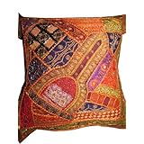 Throw Pillows-orange Floor Decorative Moti Indian Pillow Sham 24 Inches