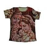 Womens T- Shirt Lord Shiva Parvati Ganesha Print Yoga Clothing Tee Shirts M