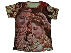 Womens T- Shirt Lord Shiva Parvati Ganesha Print Yoga Clothing Tee Shirts M