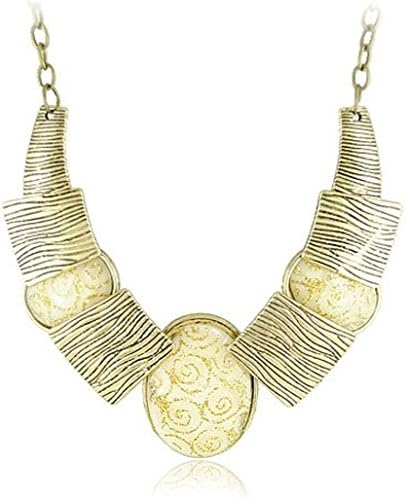 Vintage Retro Fashion Beige Cream Geometric Bronze Plated Collar Choker Necklace Organza Pouch