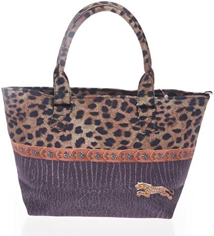 Dosail Printed Women Canvas Top Zip Shoulder Bag Tote Handbag (Leopard)