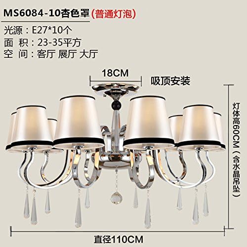 Winson Stylish design Elegant Vintage Style Pendant ceiling Light Shade Stylish Pendant LightsLed ,10 crystal chandeliers and apricot color dome
