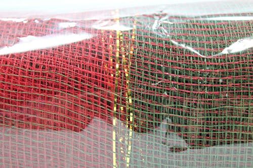 10.25 Inches X 10 Yards Poly Mesh Ribbon (Green & Red Wide Stripes)