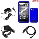 Motorola Droid X MB810 Combo Solid Dark Blue Silicon Skin Case Faceplate Cover + Rapid Car Charger + Home Wall Charger + USB Data Charge Sync Cable for Motorola Droid X MB810