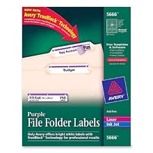 Avery® Purple File Folder Labels for Laser and Inkjet Printers with  TrueBlock(TM) Technology, 2/3 inches x 3-7/16 inches, Pack of 750 (5666)