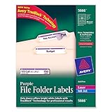 Avery� Purple File Folder Labels for Laser and Inkjet Printers with  TrueBlock(TM) Technology, 2/3 inches x 3-7/16 inches, Pack of 750 (5666)