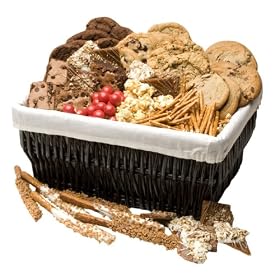 Geoff & Drew's Holiday Gift Basket of 8 Chocolate Chunk Cookies, 4 Brownies, Popcorn, Buttercrunch, Toffee Dipped Pretzels & Cherry Cordials
