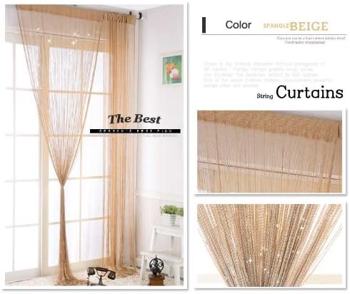 Deco Spangle String Curtain Drape Sequin Sparkleing for Living Window Room (Spangle-Beige)