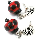 Sterling Silver and Lampwork Glass Drop Earring Ladybugs